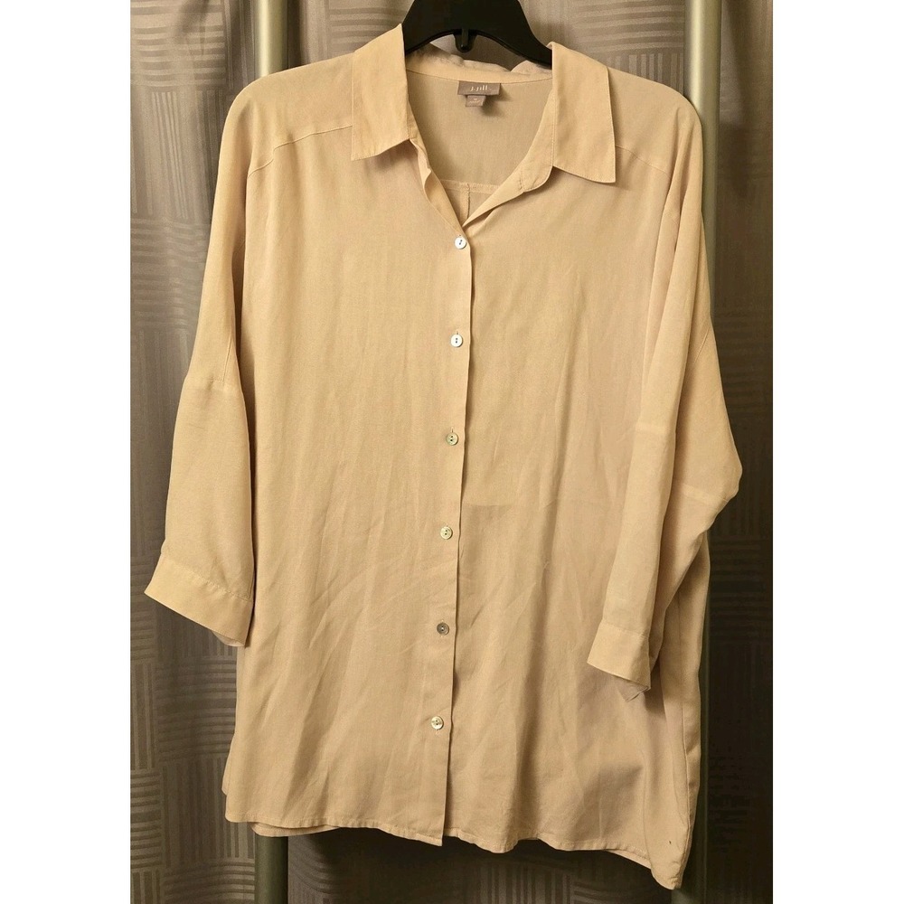 J Jill Women's 100% Washable‎ Silk Blush Button Blouse Size Medium M 3/4 Sleeves